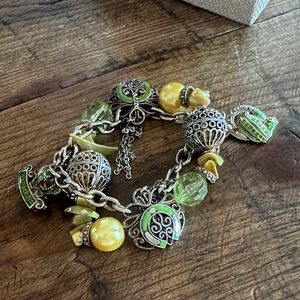Vintage Fortune Green, Gold and Silver Charm Bracelet